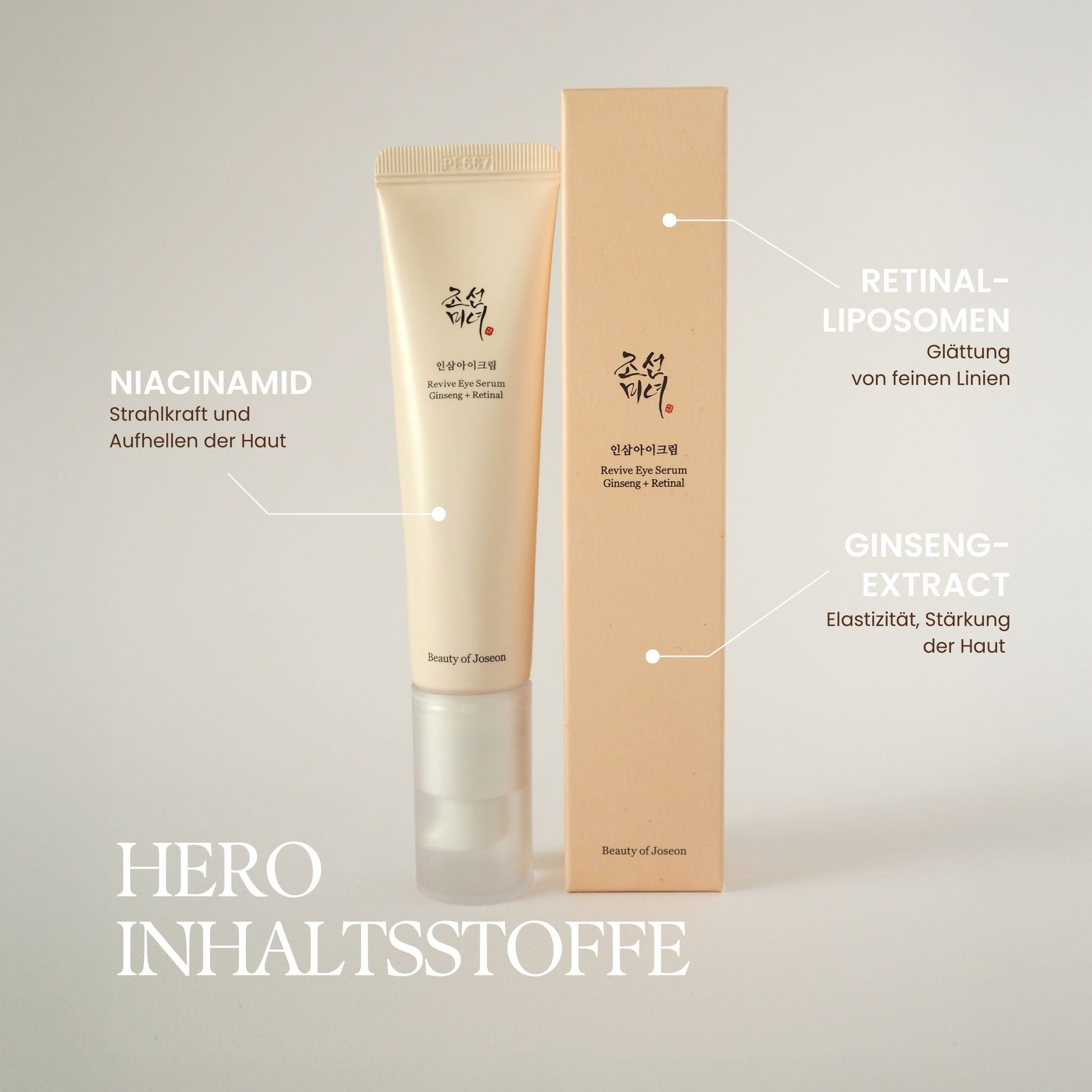 Augenserum mit Ginseng‑ und Retinal‑Extrakt für elastizitätsfördernde Pflege um die Augen