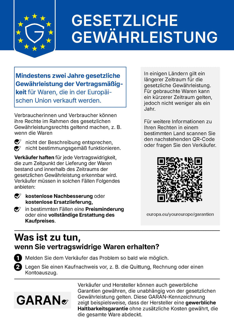Hinweis auf die gesetzlichen Gewährleistungsrechte